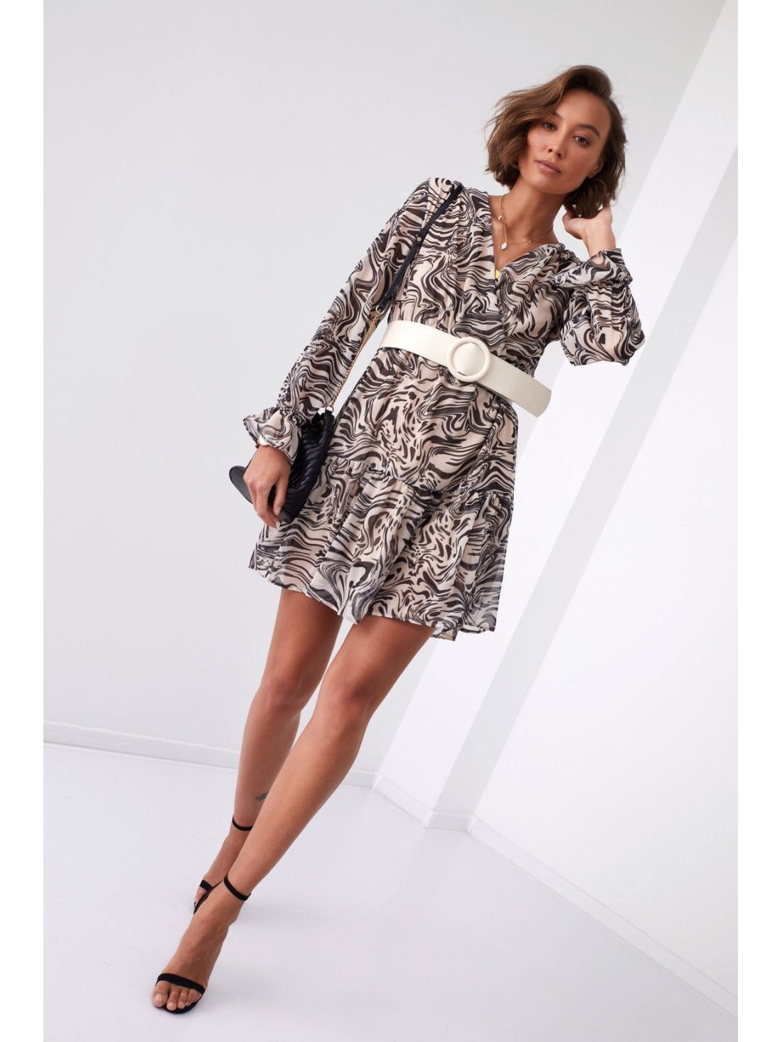 Rochie din sifon cu curea lata, bej FG636 - Magazin online - Boutique